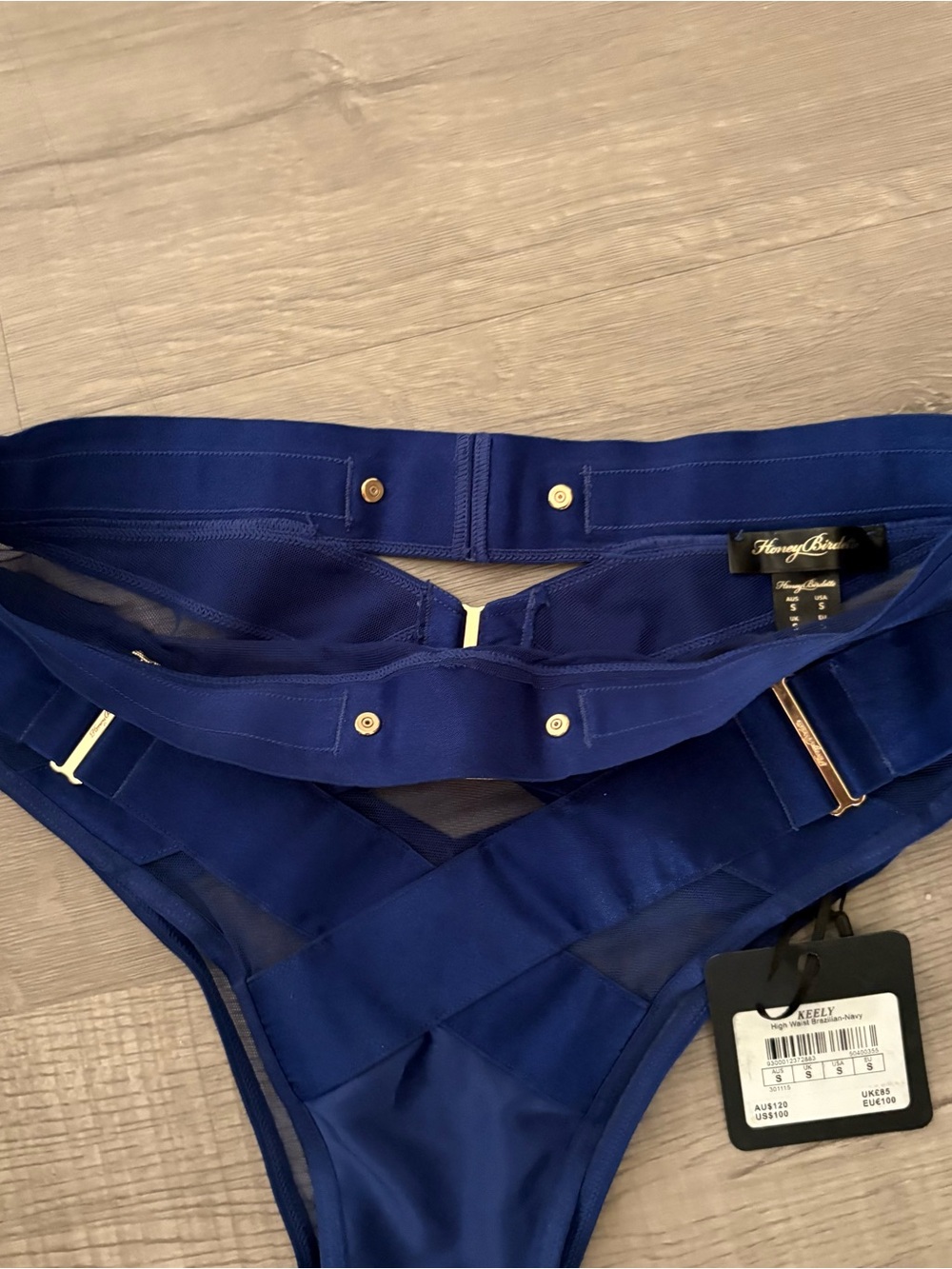 Honey Birdette NWT Keely High Waist Brazilian - Navy Size Small - Picture 9 of 11